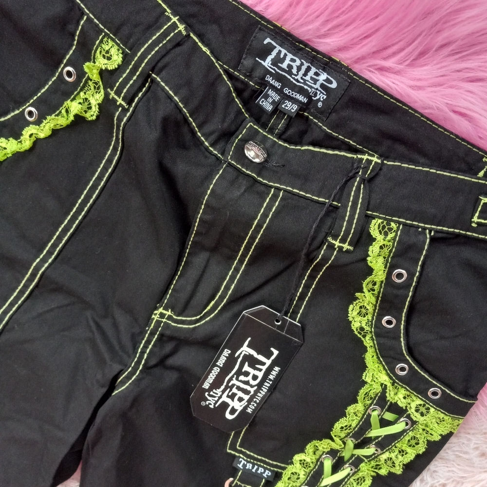 Nwt Tripp NYC Dark street green lace & chains pristine flared bondage - Picture 7 of 7